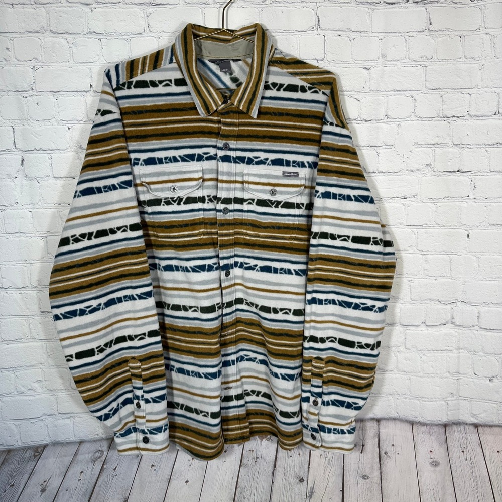 Eddie Bauer Chutes Microfleece Mens XL Fleece Button Up Shirt Striped